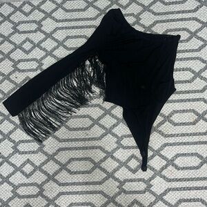 One sleeve black bodysuit with tassels. WORN ONCE